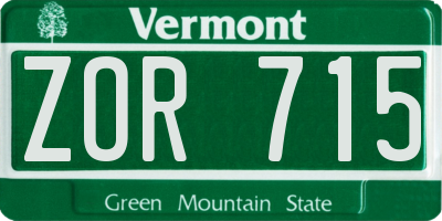 VT license plate ZOR715