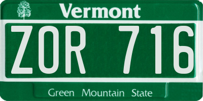 VT license plate ZOR716