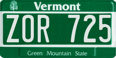 VT license plate ZOR725