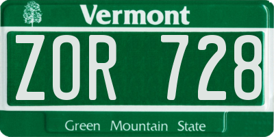 VT license plate ZOR728