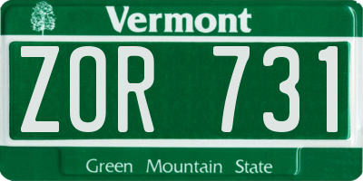 VT license plate ZOR731