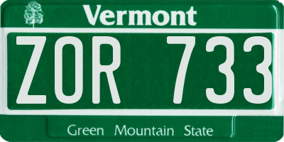 VT license plate ZOR733