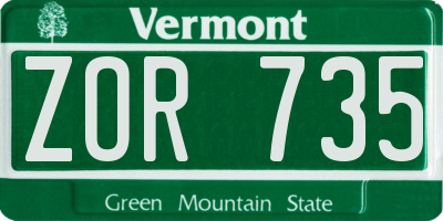 VT license plate ZOR735