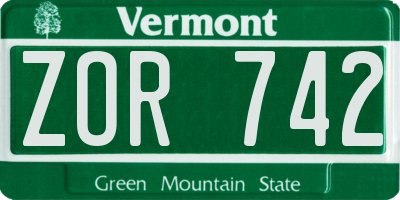 VT license plate ZOR742