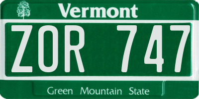 VT license plate ZOR747