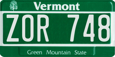 VT license plate ZOR748