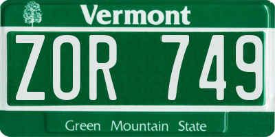 VT license plate ZOR749