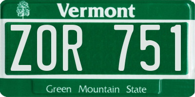 VT license plate ZOR751