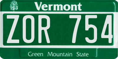 VT license plate ZOR754