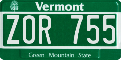 VT license plate ZOR755