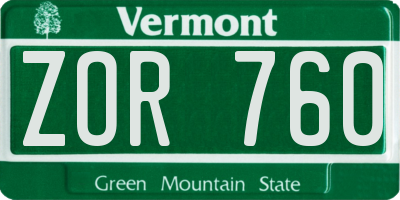 VT license plate ZOR760