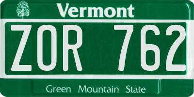 VT license plate ZOR762