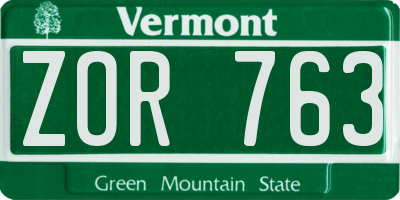 VT license plate ZOR763