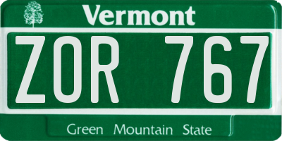 VT license plate ZOR767