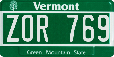 VT license plate ZOR769