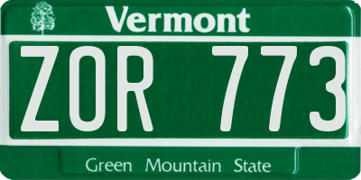 VT license plate ZOR773