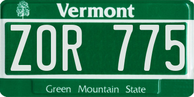 VT license plate ZOR775
