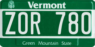 VT license plate ZOR780