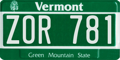 VT license plate ZOR781