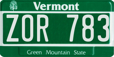 VT license plate ZOR783