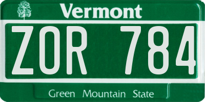 VT license plate ZOR784
