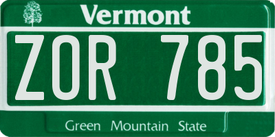 VT license plate ZOR785