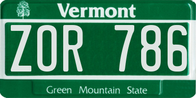 VT license plate ZOR786