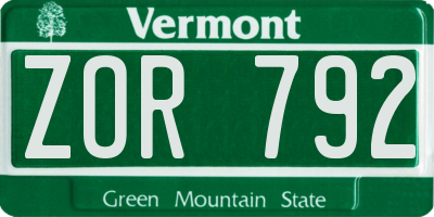 VT license plate ZOR792