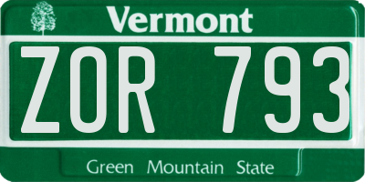 VT license plate ZOR793