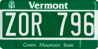VT license plate ZOR796