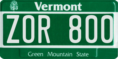 VT license plate ZOR800