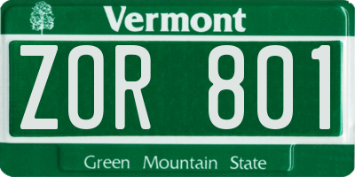VT license plate ZOR801