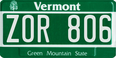 VT license plate ZOR806