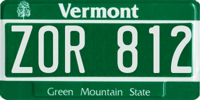 VT license plate ZOR812