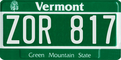 VT license plate ZOR817