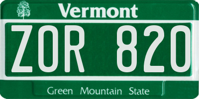 VT license plate ZOR820