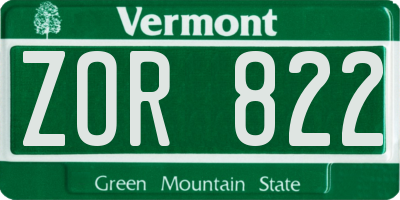 VT license plate ZOR822