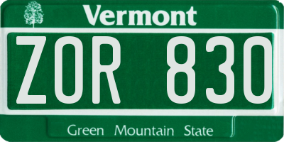 VT license plate ZOR830