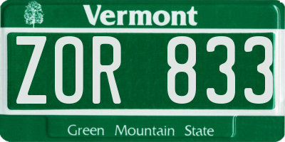 VT license plate ZOR833