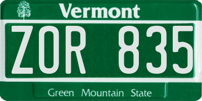 VT license plate ZOR835