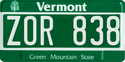 VT license plate ZOR838