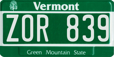 VT license plate ZOR839
