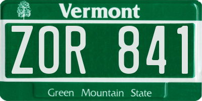 VT license plate ZOR841