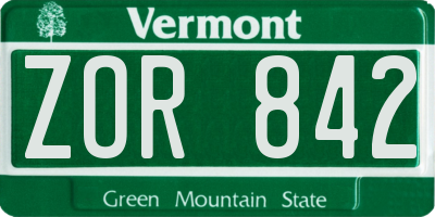 VT license plate ZOR842