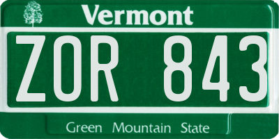 VT license plate ZOR843