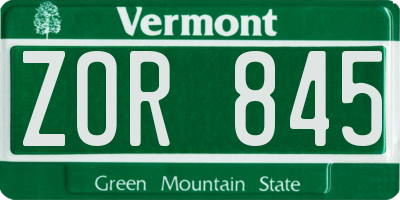 VT license plate ZOR845