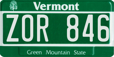 VT license plate ZOR846