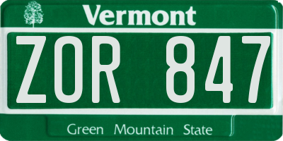 VT license plate ZOR847