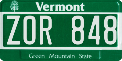 VT license plate ZOR848
