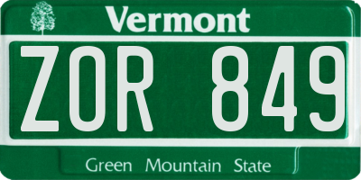 VT license plate ZOR849